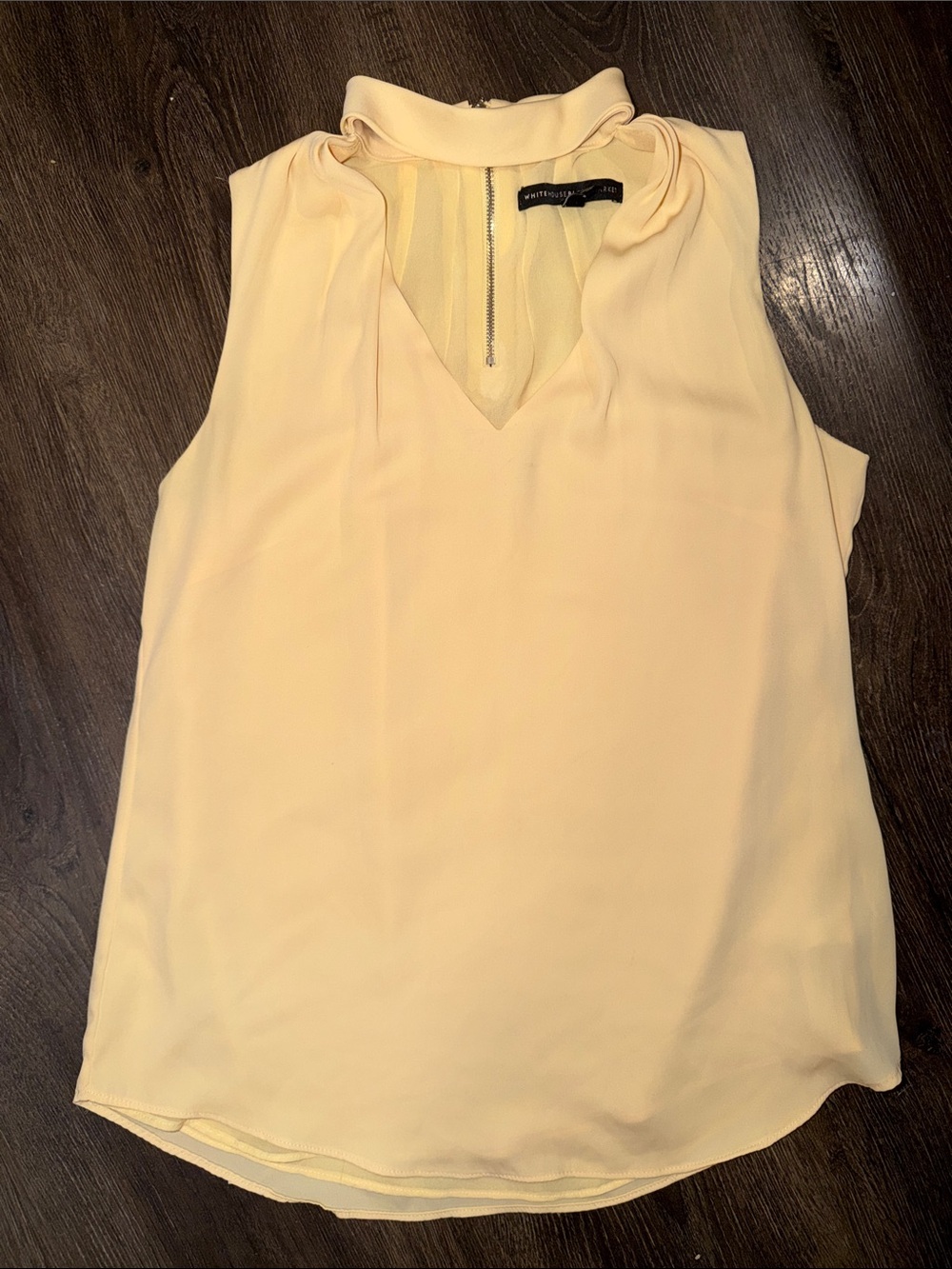 White House Black Market Pale Yellow Sleeveless V-Neck Mock Collar Camisole